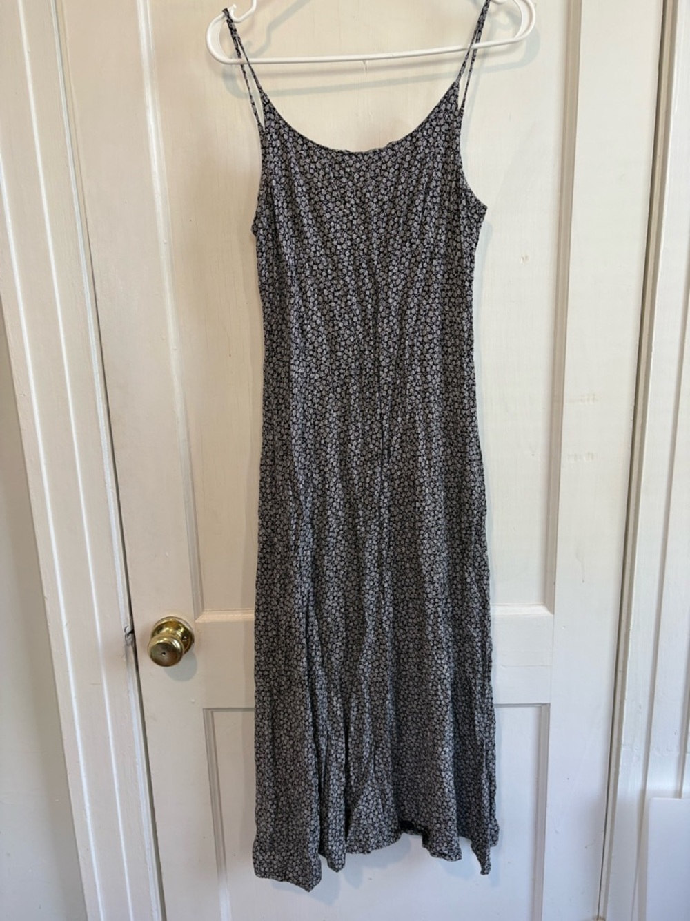 Black & White Floral Maxi Slip Dress with Spaghetti Straps